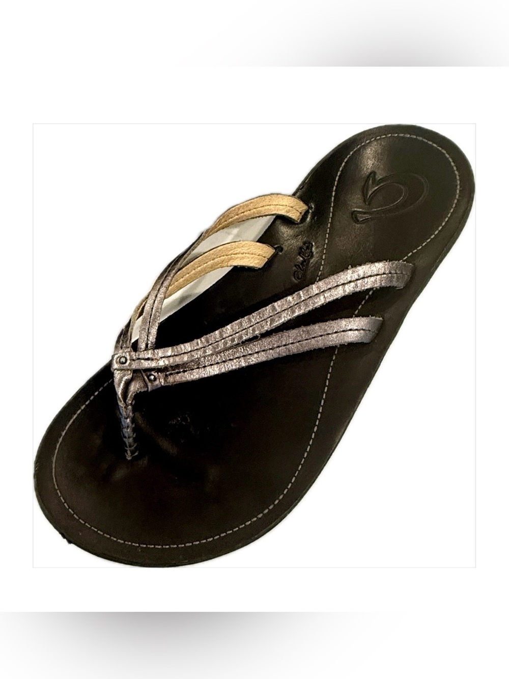OluKai Grey Leather Women's Flip Flop Sandal size 8